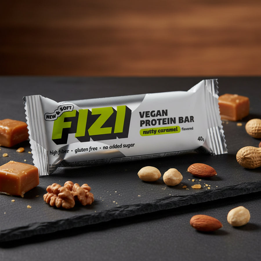 Baton proteic cu NUCI SI CARAMEL (FIZI)